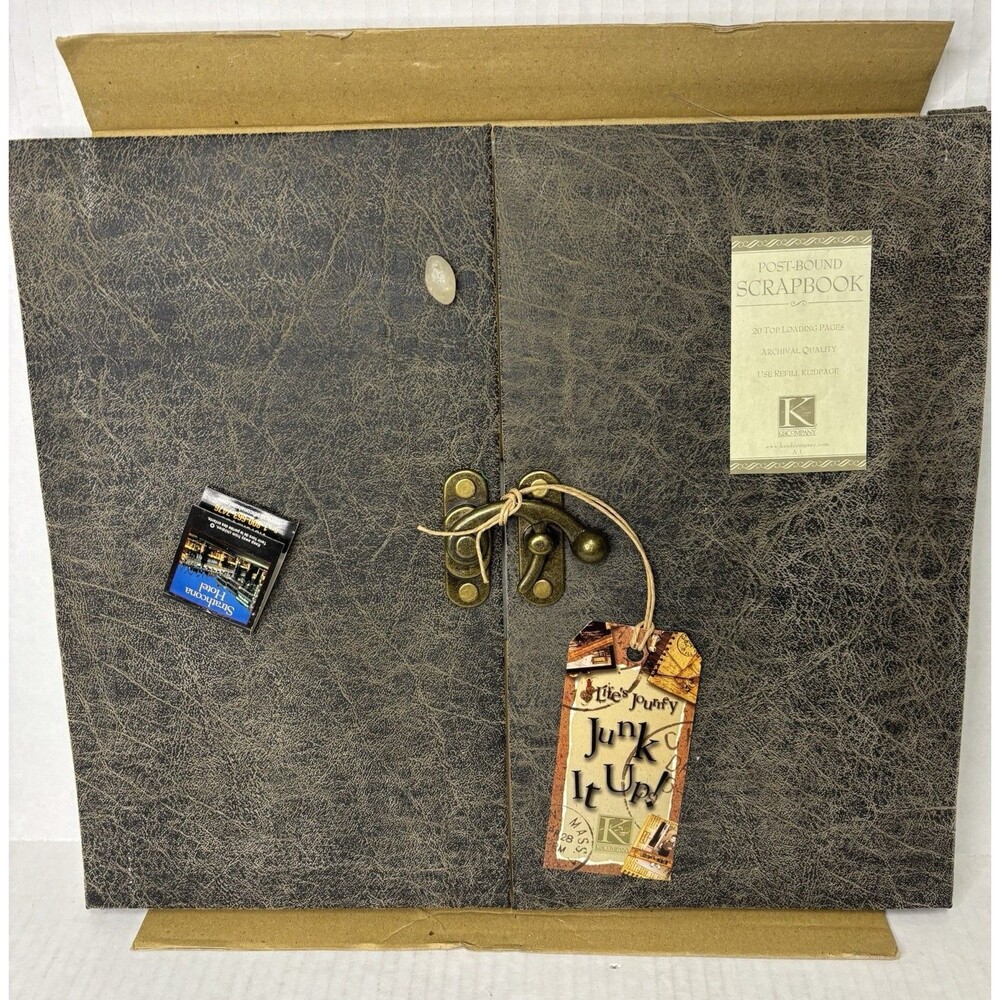 K+Company Overlap Metal Clasp Scrapbook Photo Album Brown & Tan Faux Leather NEW
